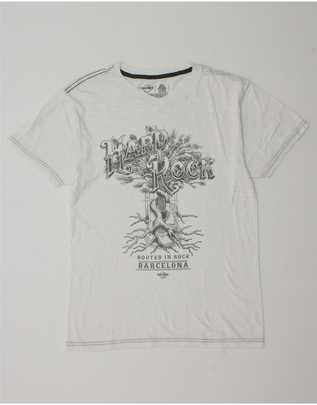 Męski T-shirt z grafiką Hard Rock Cafe Barcelona, mały, biały poliester