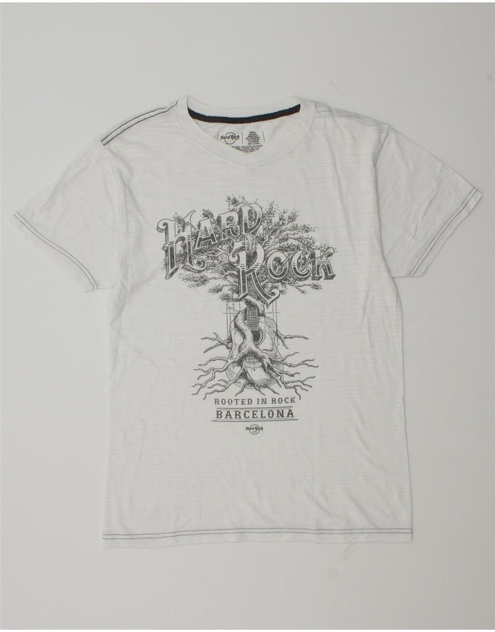 Męski T-shirt z grafiką Hard Rock Cafe Barcelona, mały, biały poliester
