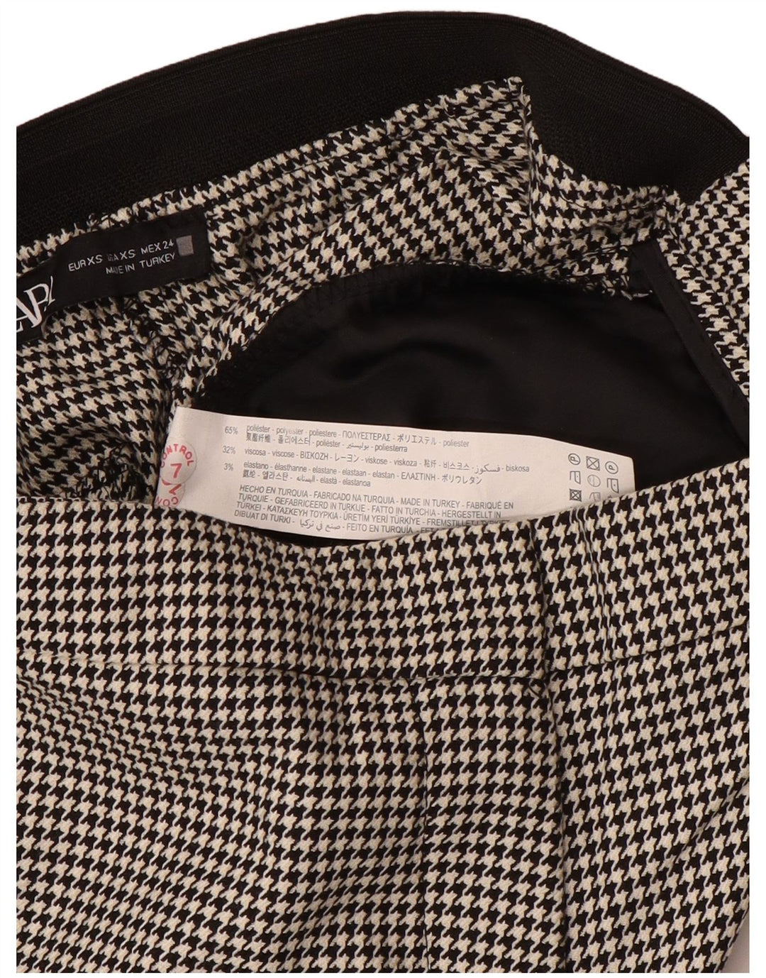 Damskie spodnie garniturowe Zara XS W24 L27, czarne, poliestrowe w pepitkę