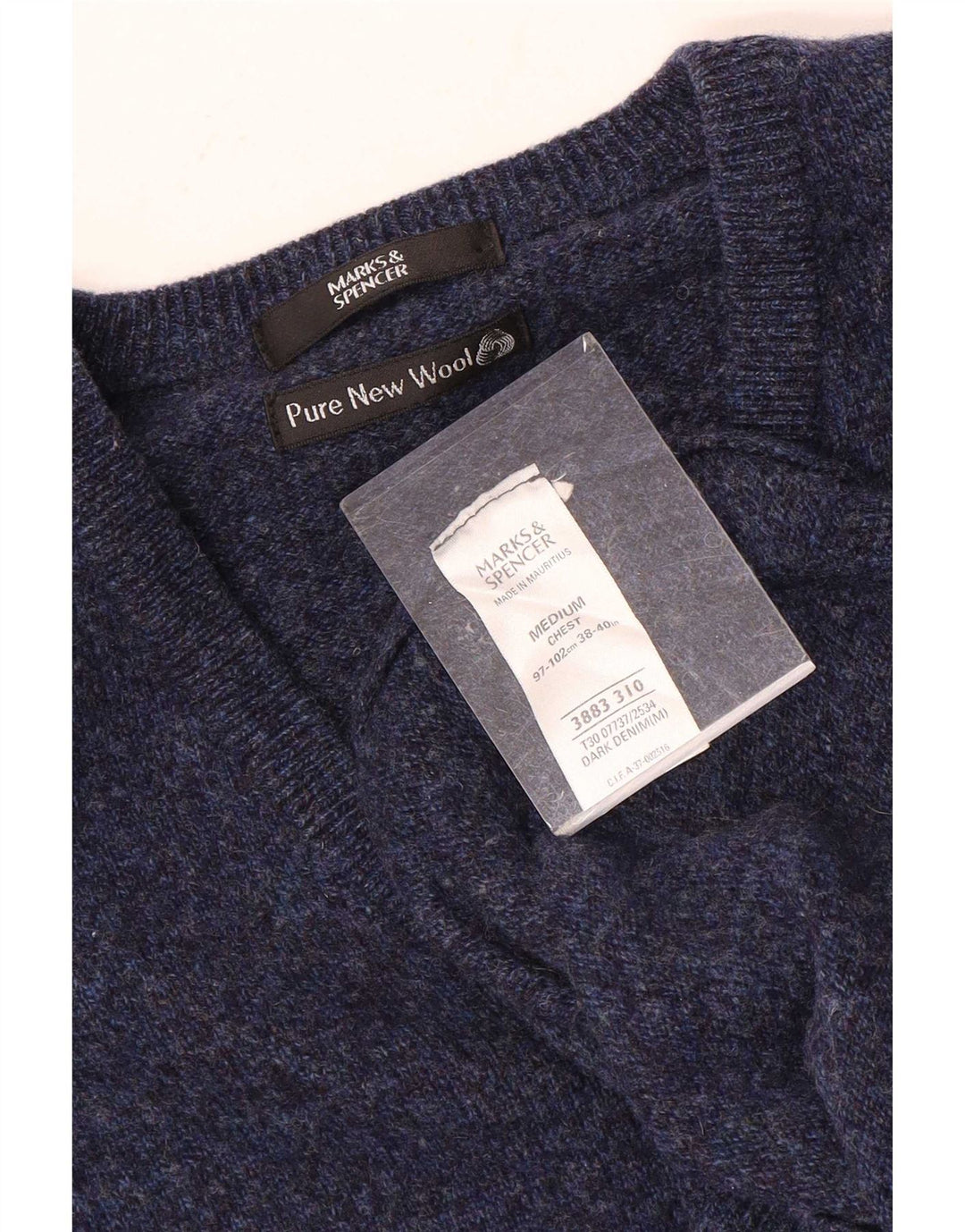 Marks & Spencer Męski sweter z dekoltem w kształcie litery V, średni granatowy, wełniany nakrapiany
