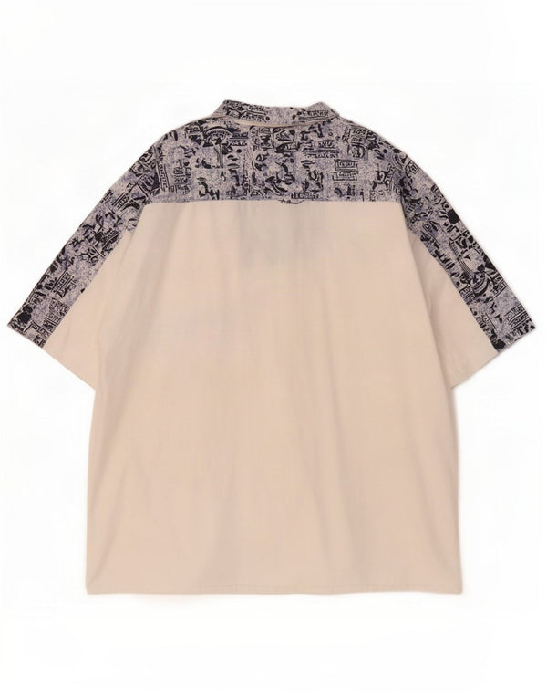 Vintage męska koszula pulowerowa w abstrakcyjny wzór, rozmiar 43/44 XL, biała