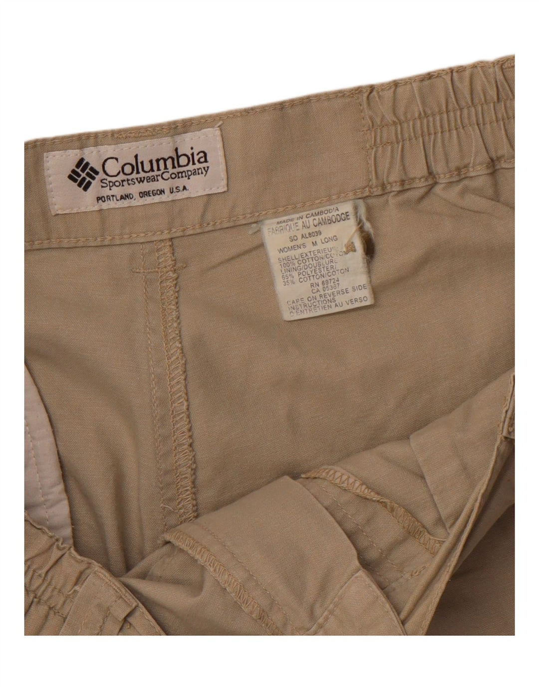 Damskie proste spodnie cargo COLUMBIA, średnie W30 L29, beżowa bawełna