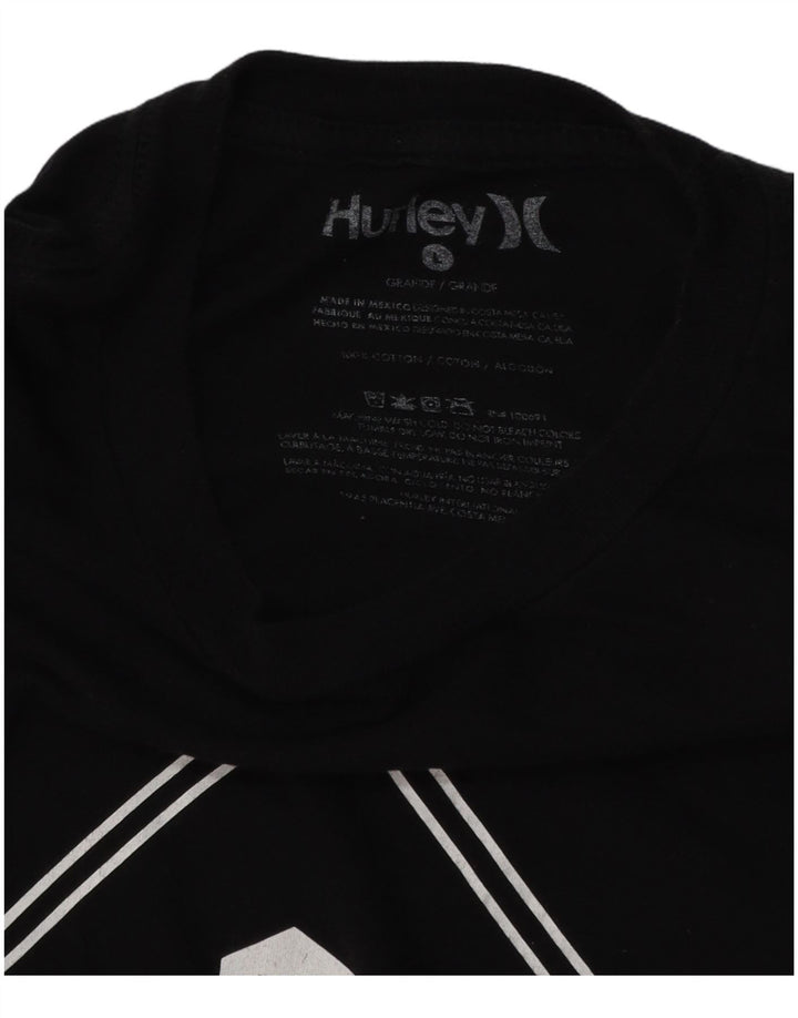 Męski T-shirt z grafiką HURLEY, duży, czarny, bawełniany