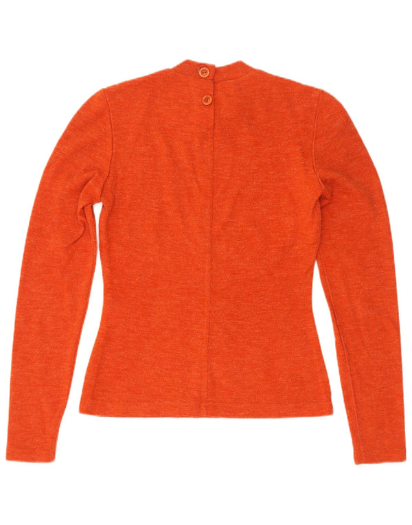 Sweter damski w stylu vintage z okrągłym dekoltem UK 10, mały pomarańczowy nylon