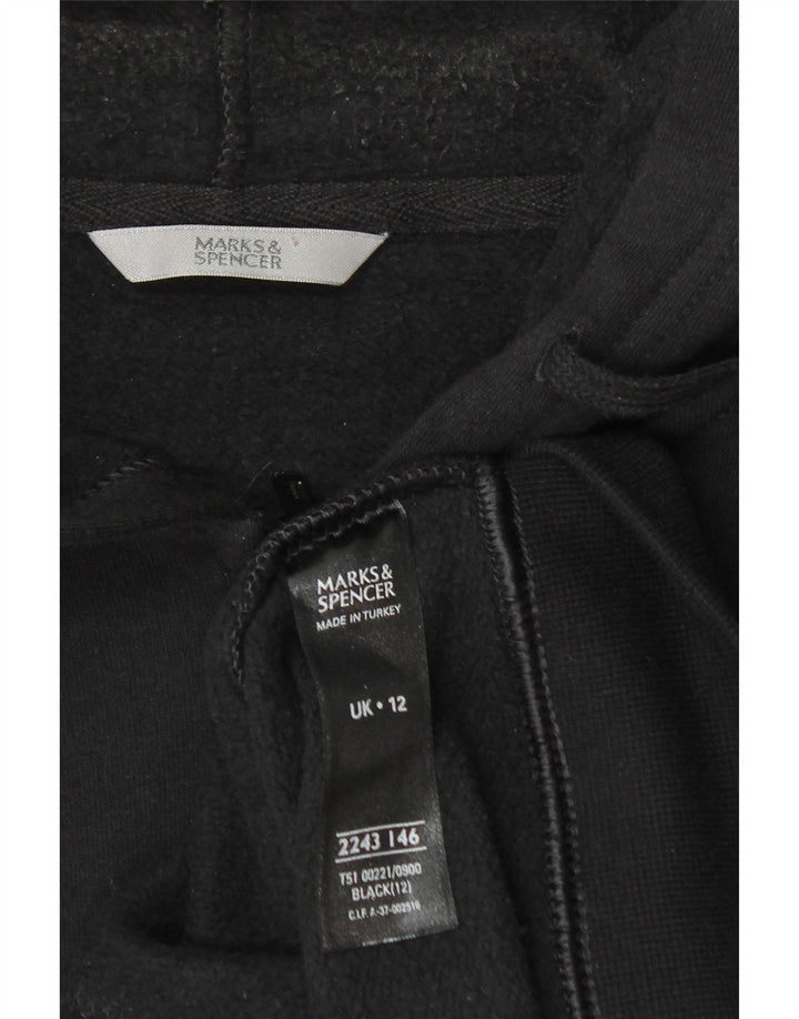 Marks & Spencer Damski sweter z kapturem i zamkiem, UK 12, średni czarny, bawełniany