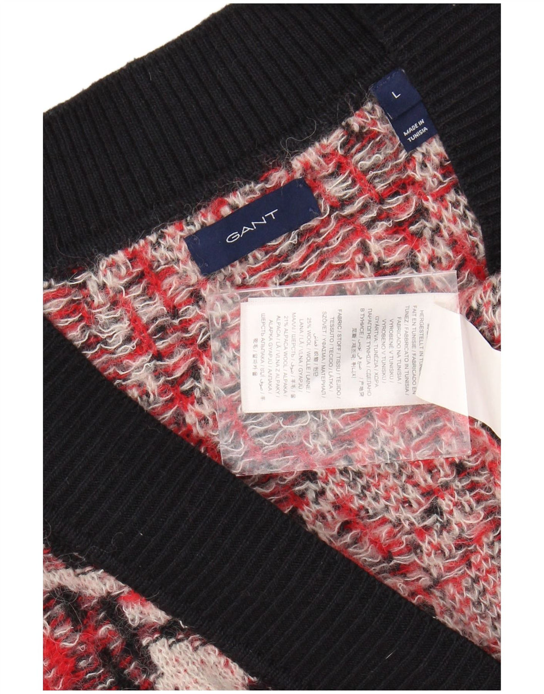 Damski sweter oversize GANT z dekoltem w kształcie litery V, UK 16, duży, czerwony w pepitkę