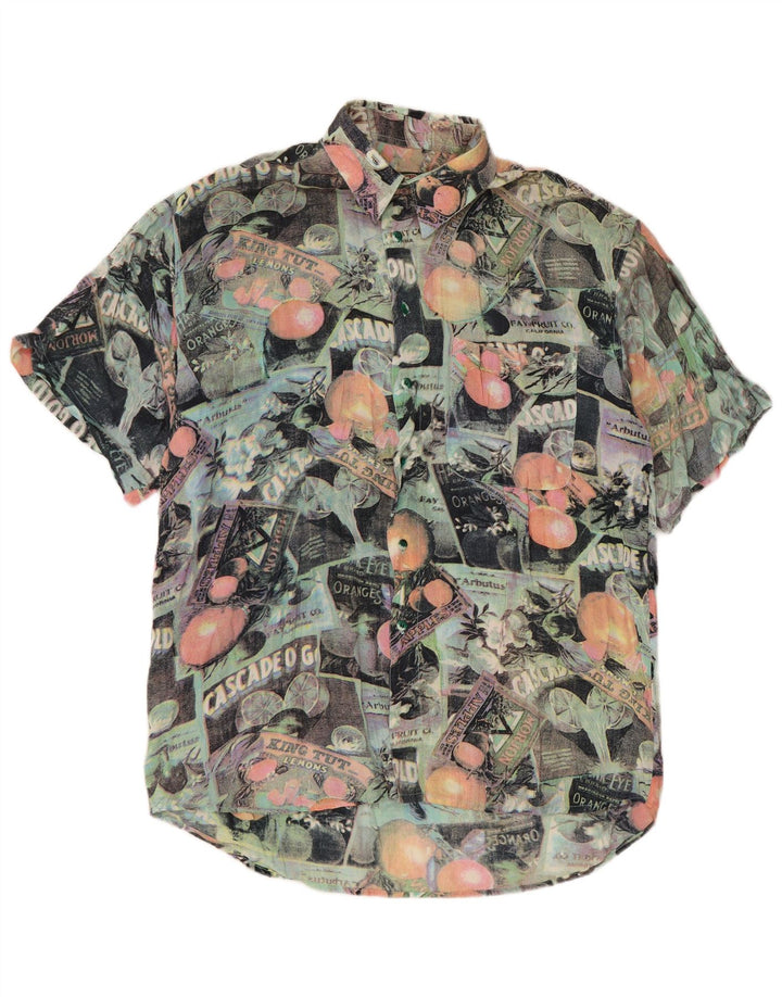 Vintage męska koszula z krótkim rękawem w abstrakcyjny wzór, duża, wielobarwna, retro