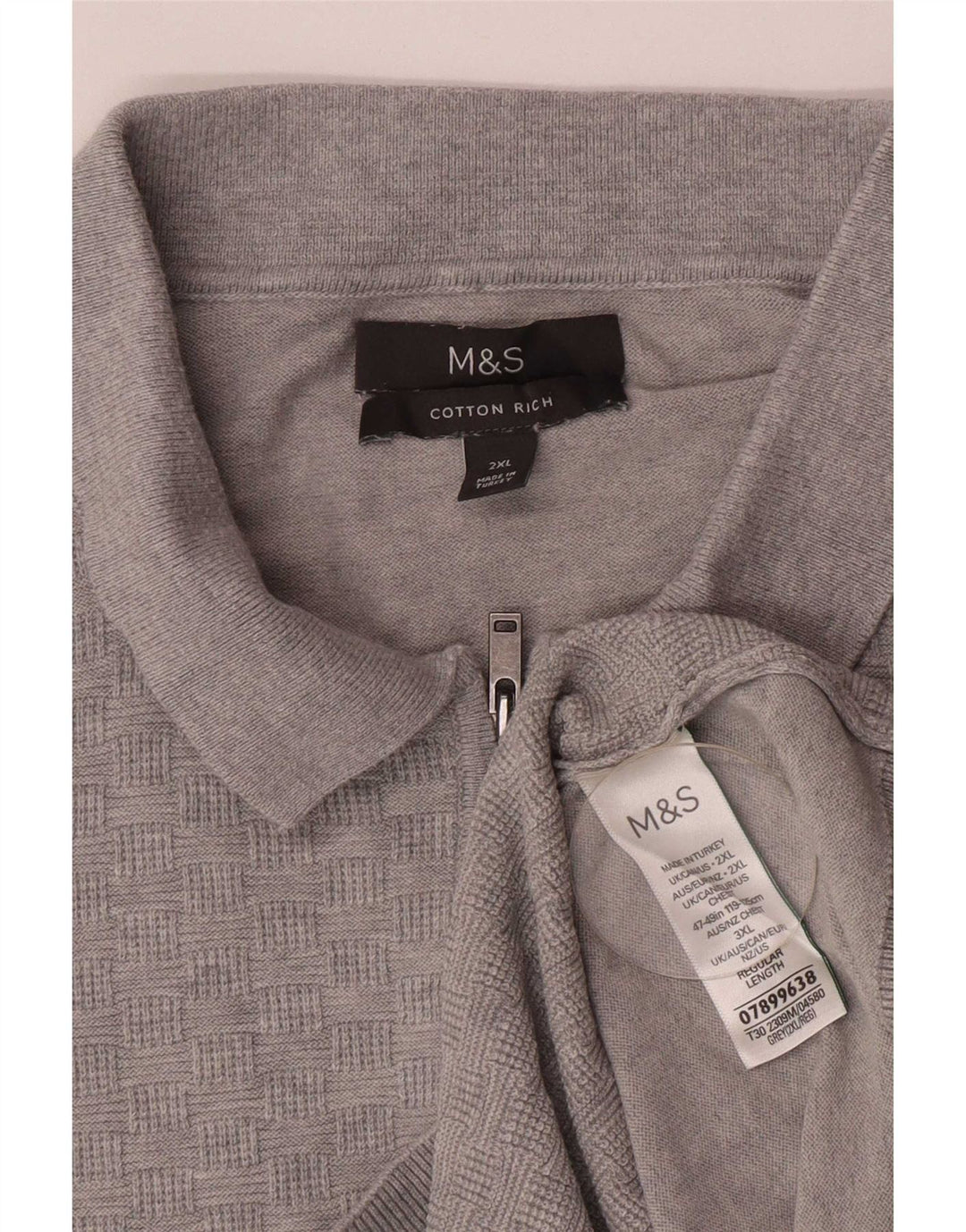 Marks & Spencer Męski sweter polo, 2XL, szary, bawełniany