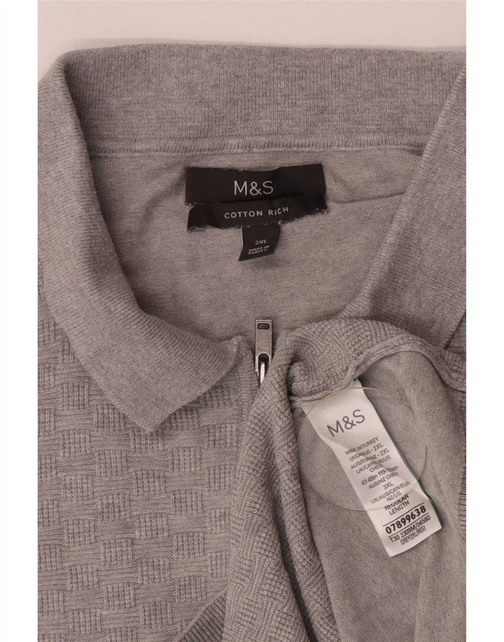 Marks & Spencer Męski sweter polo, 2XL, szary, bawełniany