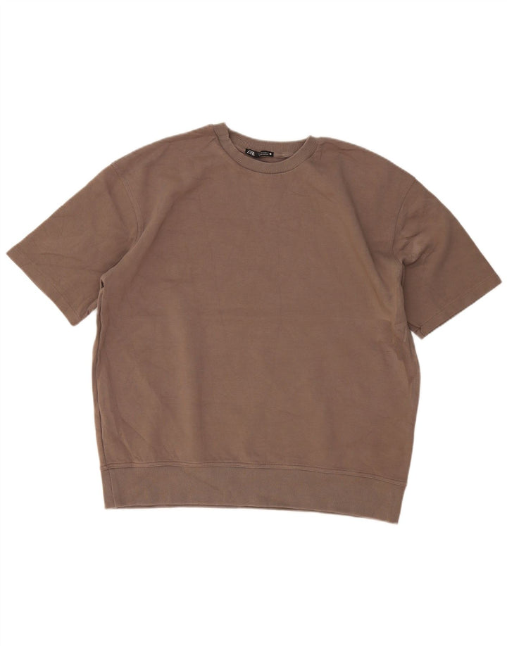 Damska bluza oversize z krótkim rękawem Zara UK 14, średni beż