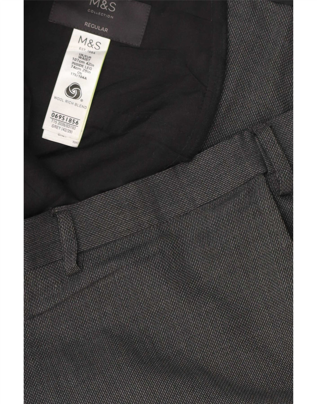 Męskie spodnie codzienne Marks & Spencer o regularnym kroju W42 L29 Szary poliester