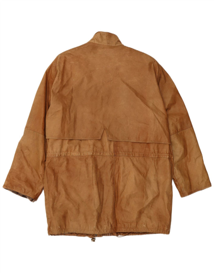 VINTAGE damski płaszcz skórzany UK 16 duża beżowa skóra