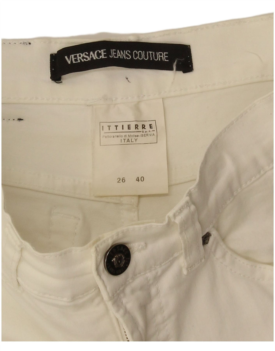 Spodnie damskie Versace Bootcut IT 40 Small W26 L33 Biała bawełna