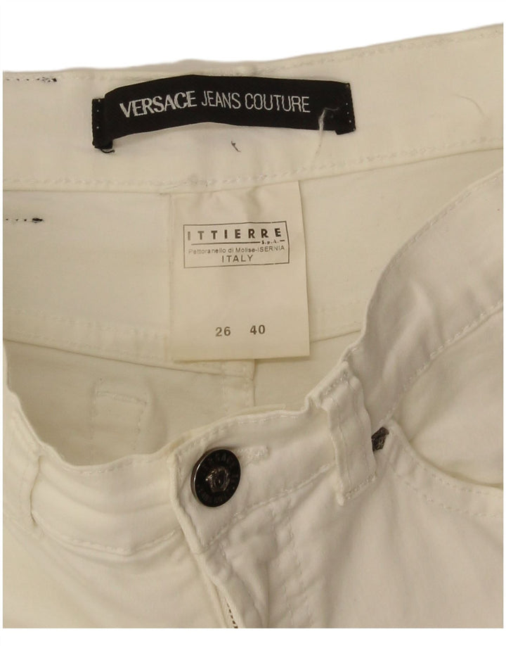 Spodnie damskie Versace Bootcut IT 40 Small W26 L33 Biała bawełna