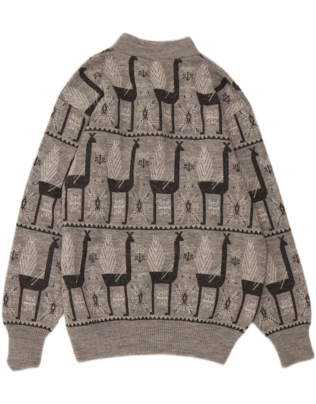 VINTAGE Mens Zip Neck Jumper Sweater IT 52 Large Grey Fair Isle