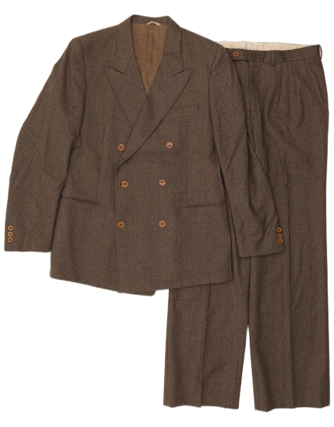 Dwuczęściowy garnitur męski w stylu vintage IT 50 Large W32 L32 Brązowa wełna w kratę