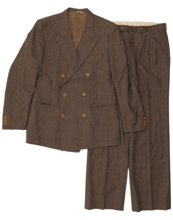 Dwuczęściowy garnitur męski w stylu vintage IT 50 Large W32 L32 Brązowa wełna w kratę
