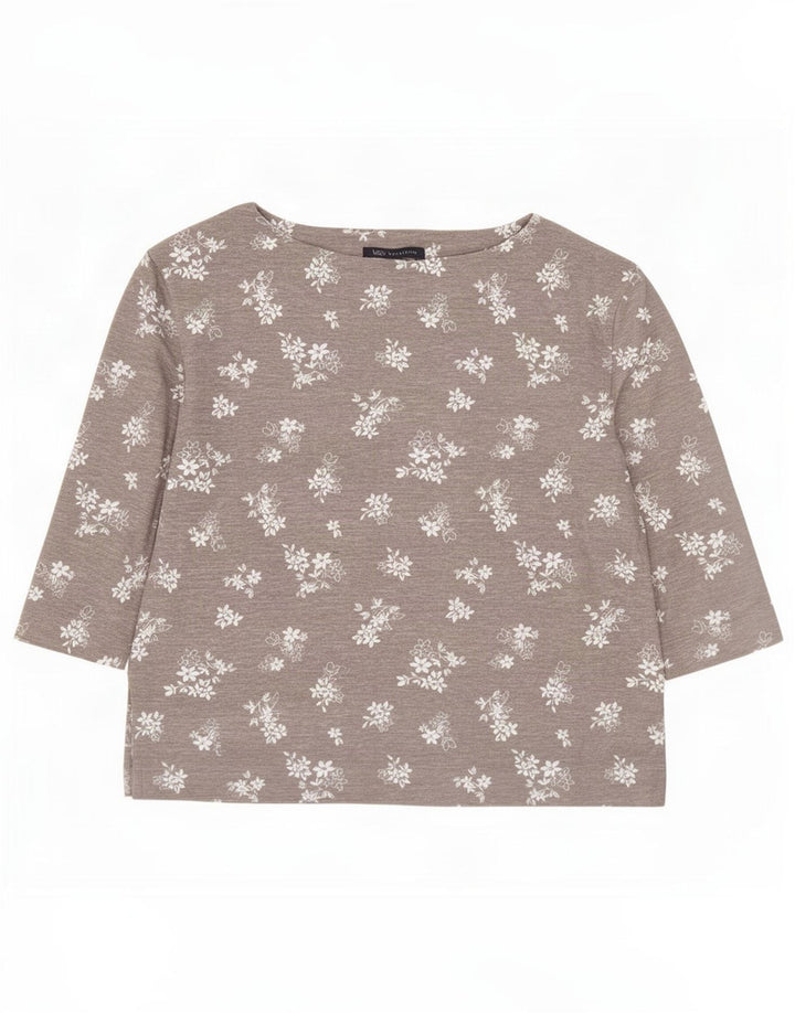 Marks & Spencer Damski top oversize z rękawem 3/4, UK 8, mały, szary w kwiaty