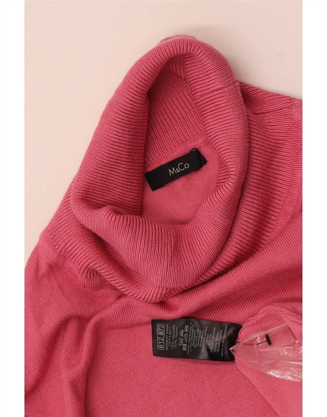 Sweter damski M&Co z wywijanym dekoltem UK 16, duży, różowy, wiskoza