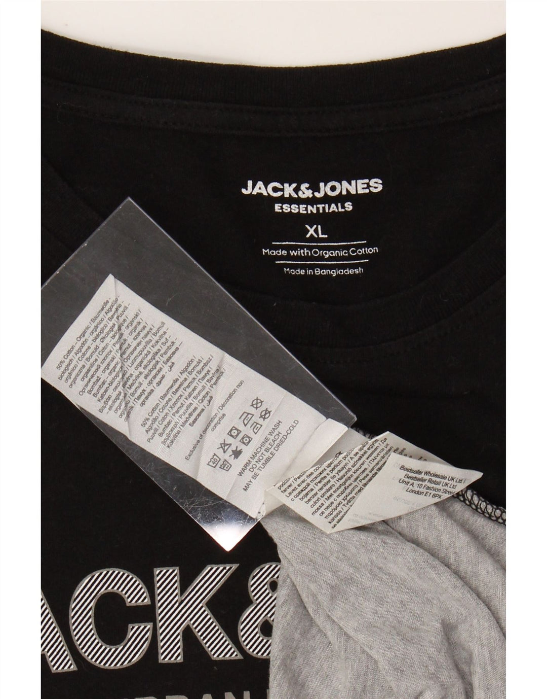 Męska koszulka z grafiką JACK & JONES, góra XL, czarna, bawełniana w bloki kolorów