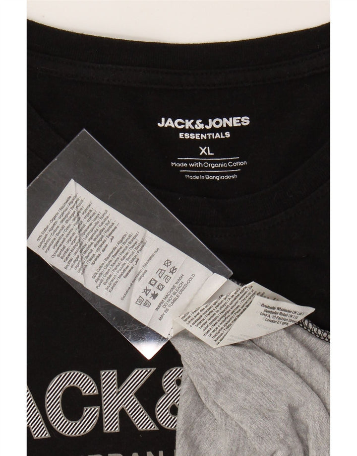 Męska koszulka z grafiką JACK & JONES, góra XL, czarna, bawełniana w bloki kolorów