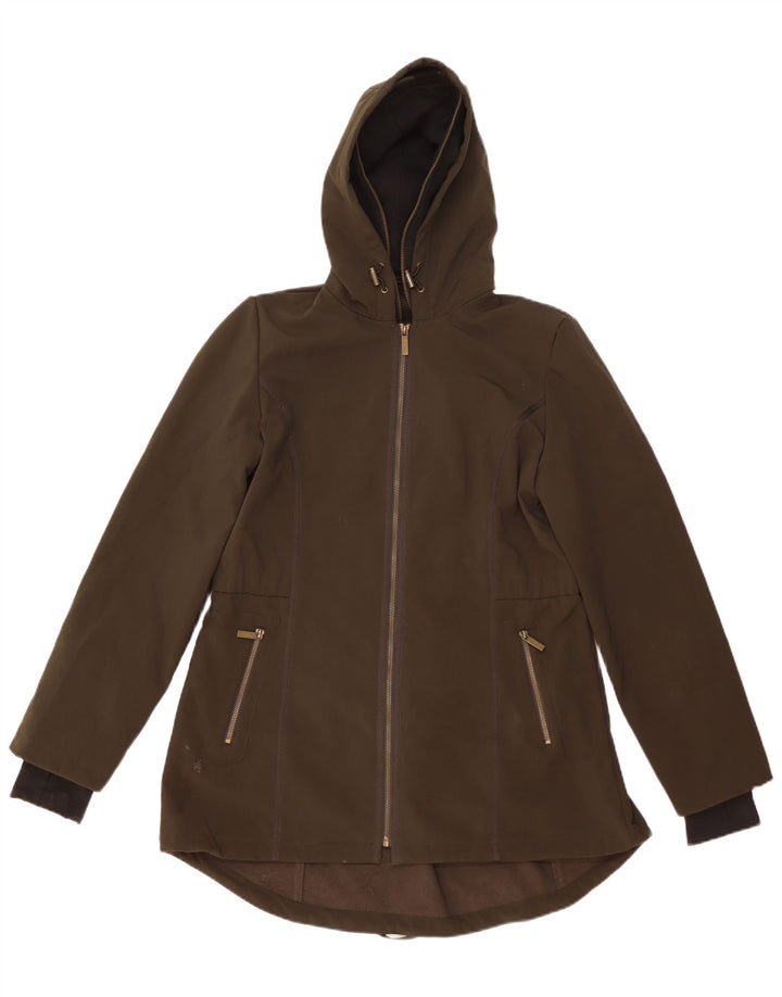 Damska kurtka parka z kapturem French Connection UK 16, duża, khaki, poliester
