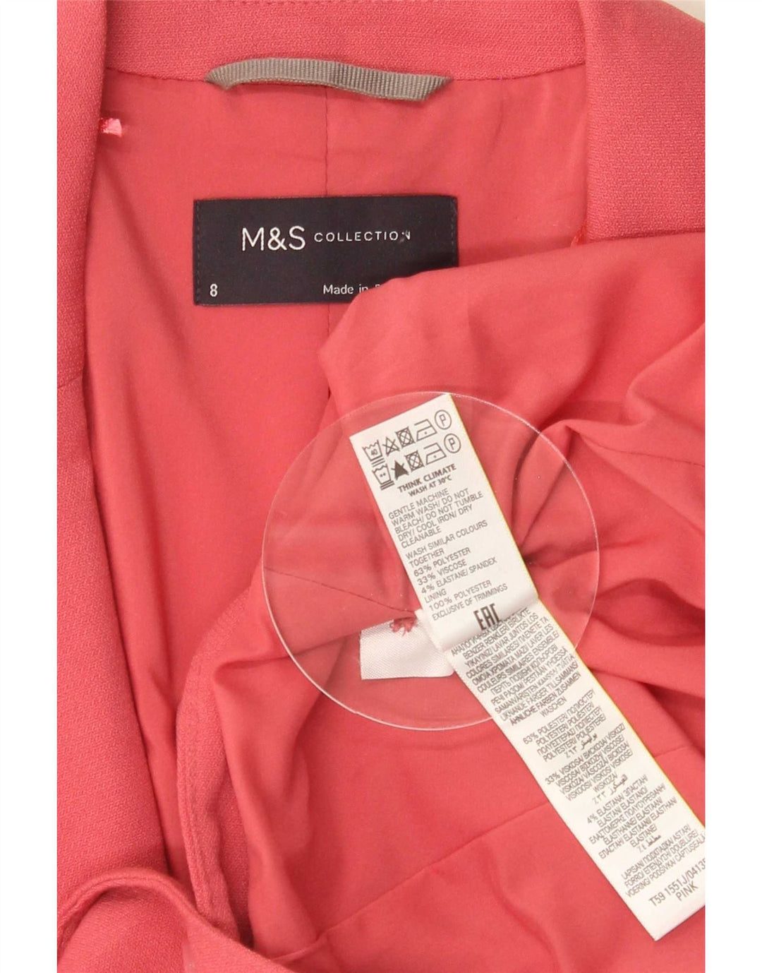 Marks & Spencer Damska marynarka zapinana na 1 guzik, UK 8, mała, różowa, poliester