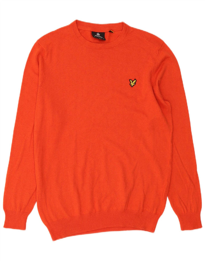 Męski sweter z okrągłym dekoltem Lyle & Scott, duży, czerwony, bawełniany