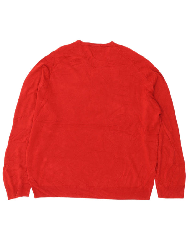 Marks & Spencer Męski sweter z dekoltem w kształcie litery V, 2XL, czerwony akryl