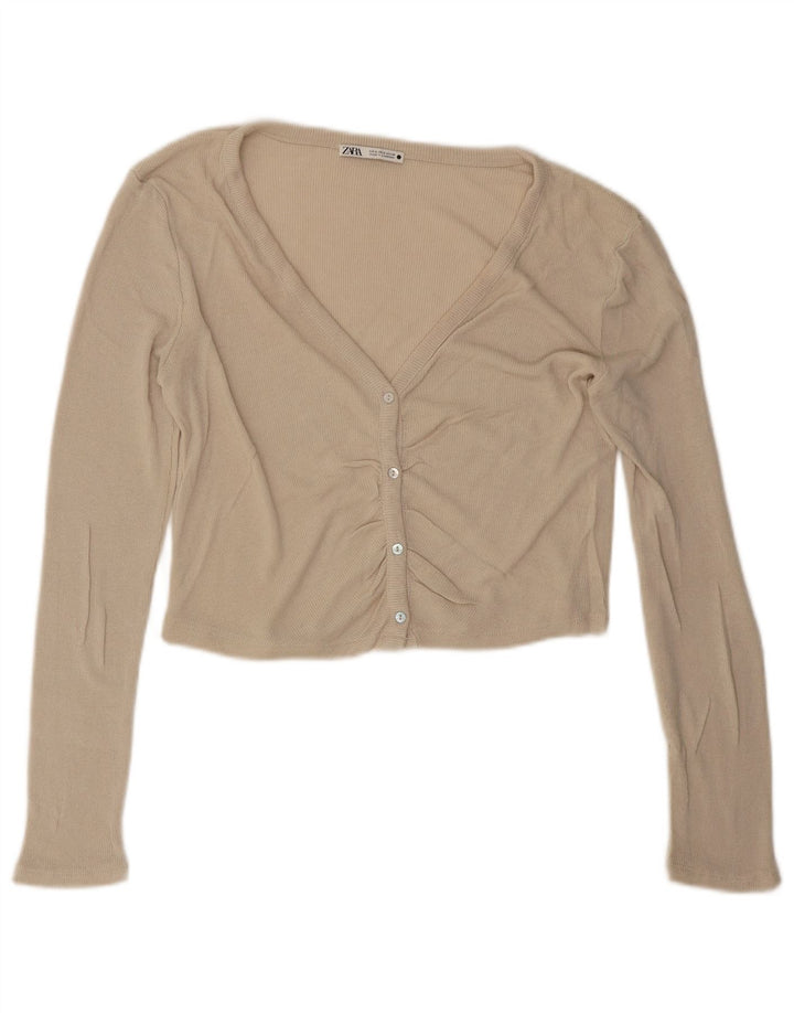 Damski kardigan Crop Oversize Zara Top UK 10 Small Beżowa Wiskoza