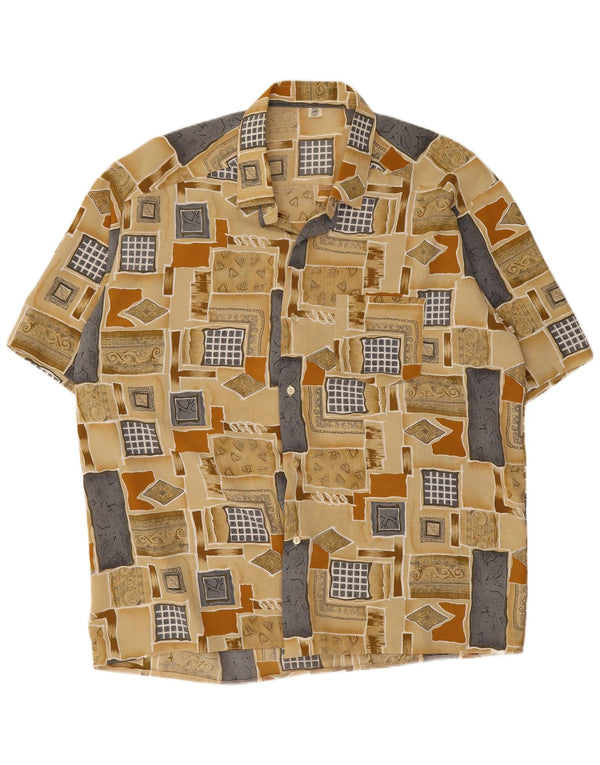 Koszula męska z krótkim rękawem w stylu vintage, rozmiar 45 XL, beżowy patchwork
