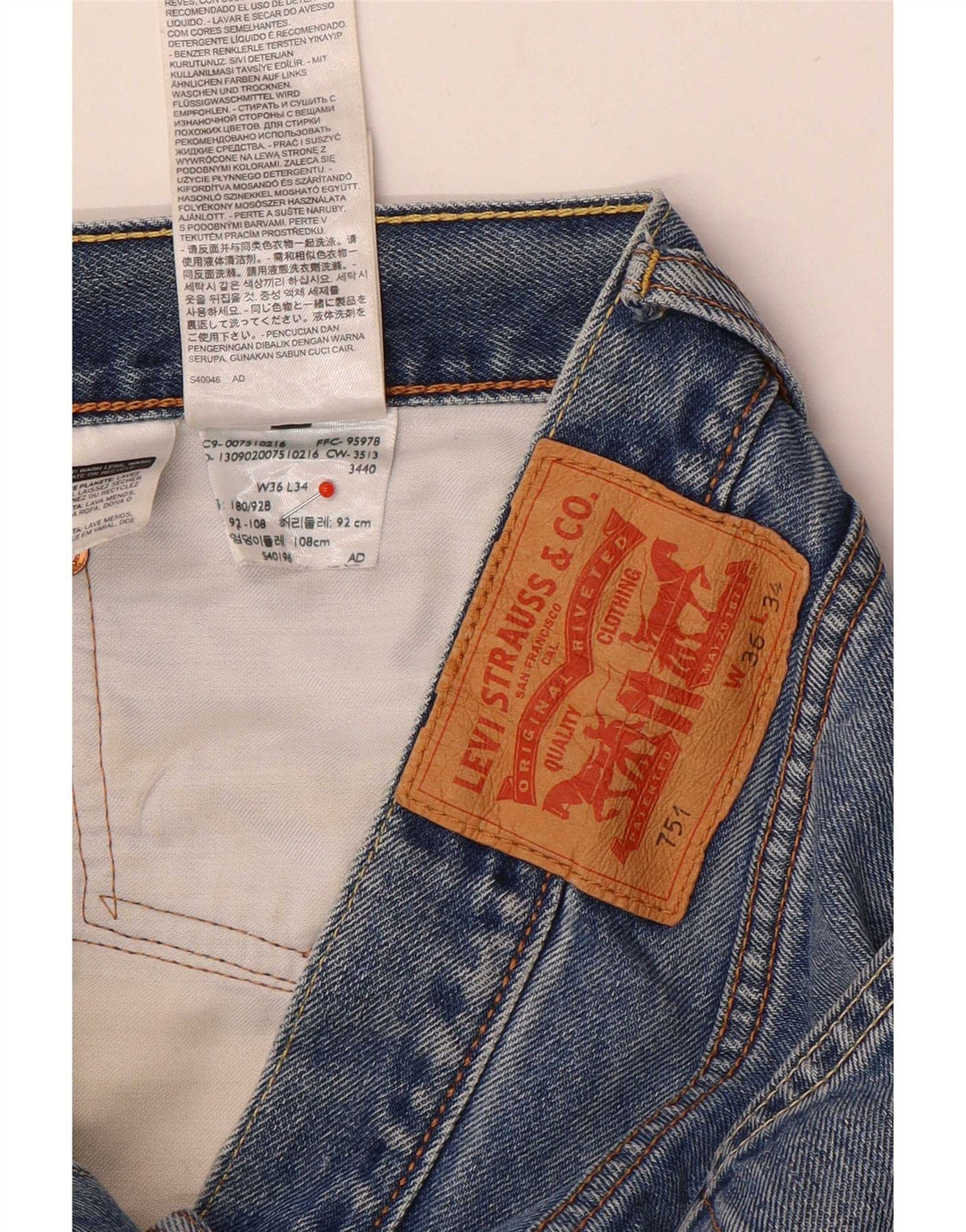 Męskie spodenki jeansowe Levi's 751 W36, duże, niebieskie, bawełniane