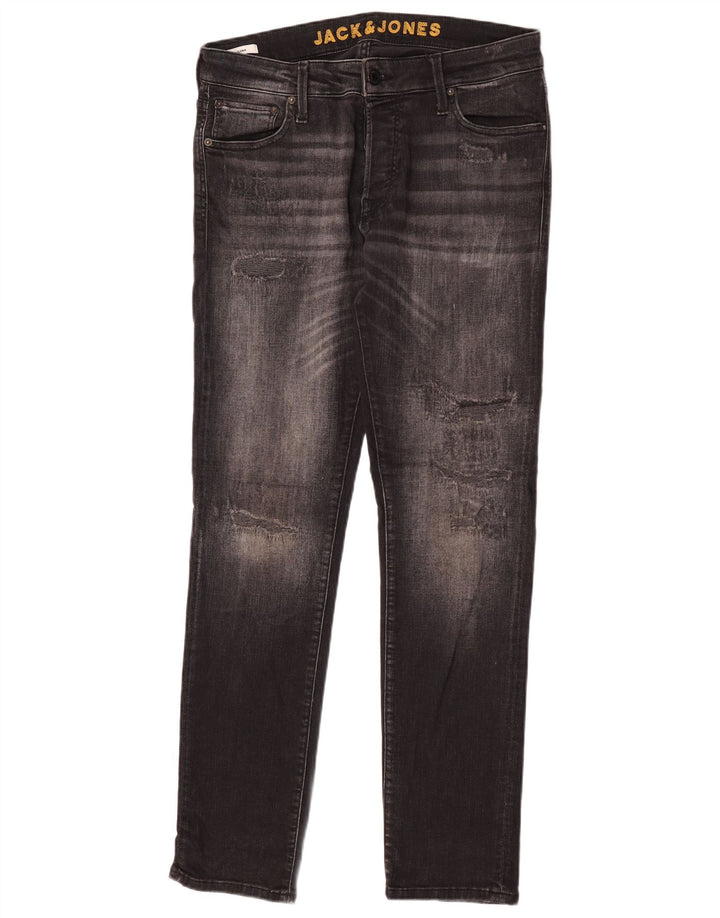 Męskie jeansy Jack & Jones GLENN Distressed W33 L32 Czarne bawełniane