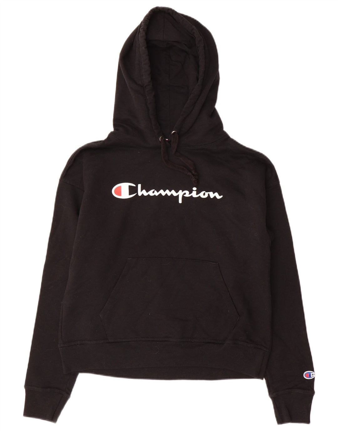 Damski sweter z kapturem i grafiką CHAMPION, oversize, UK 6 XS, czarny, bawełniany