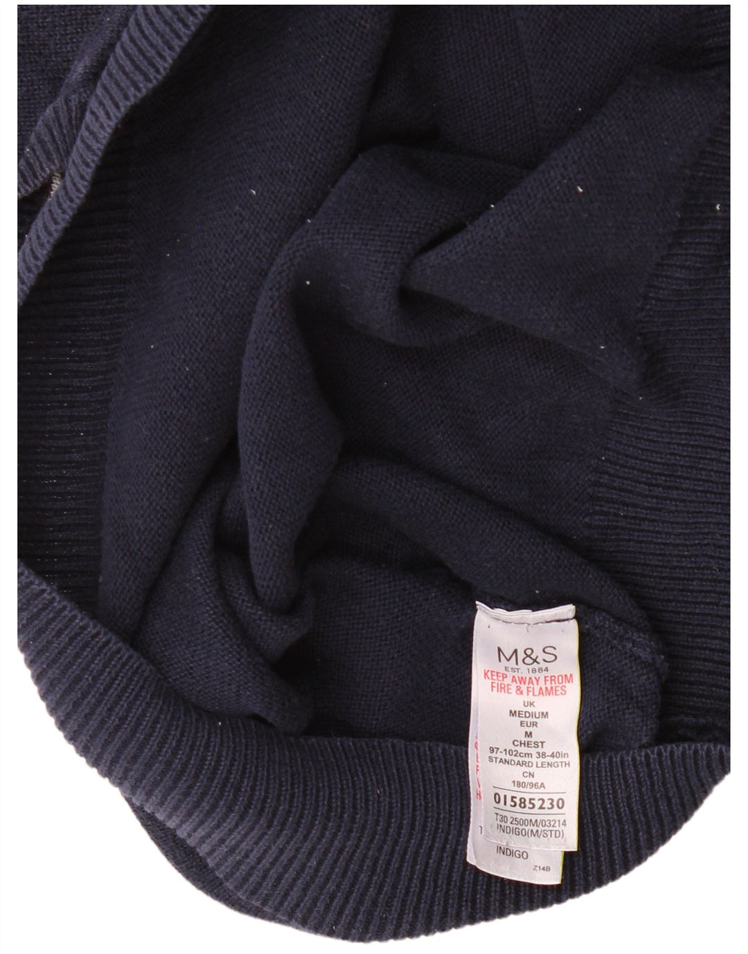 Marks & Spencer Męski sweter z dekoltem w kształcie litery V, średni granatowy, bawełniany