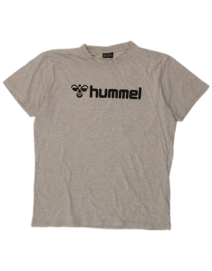 Męski T-shirt z grafiką Hummel, duży, szary, bawełniany