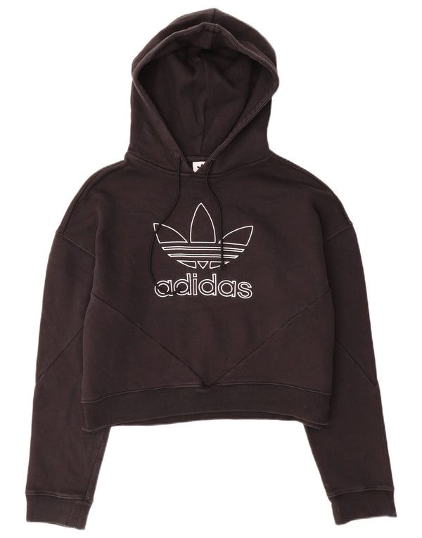 Damski sweter oversize z kapturem ADIDAS z grafiką UK 10, mały, czarny, bawełniany