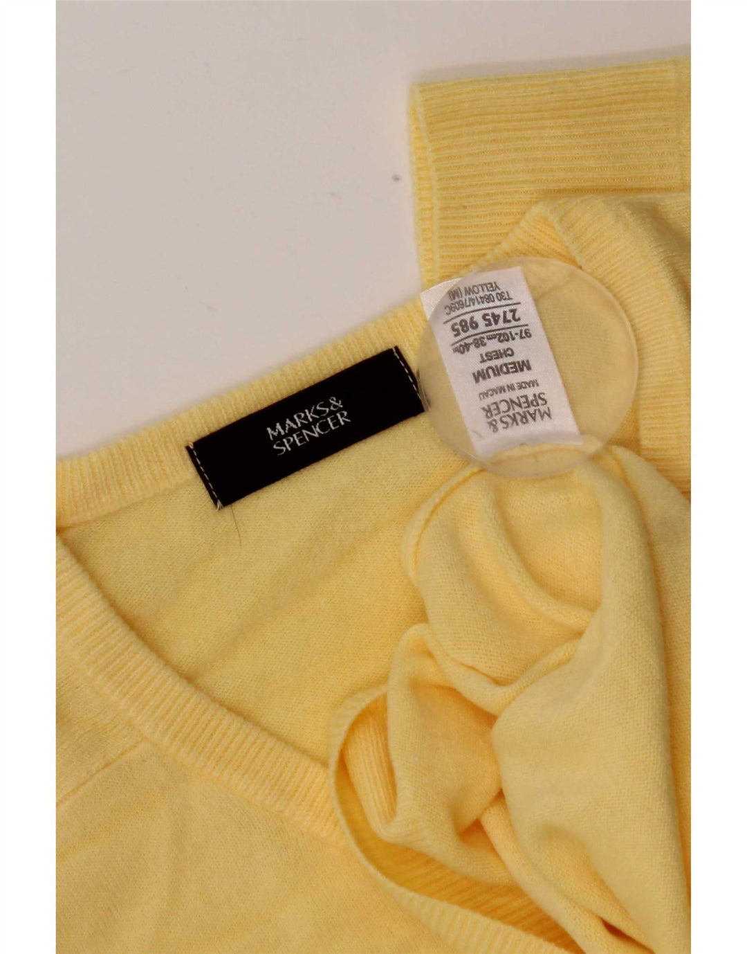 Marks & Spencer Męski sweter z dekoltem w kształcie litery V, średni żółty akryl