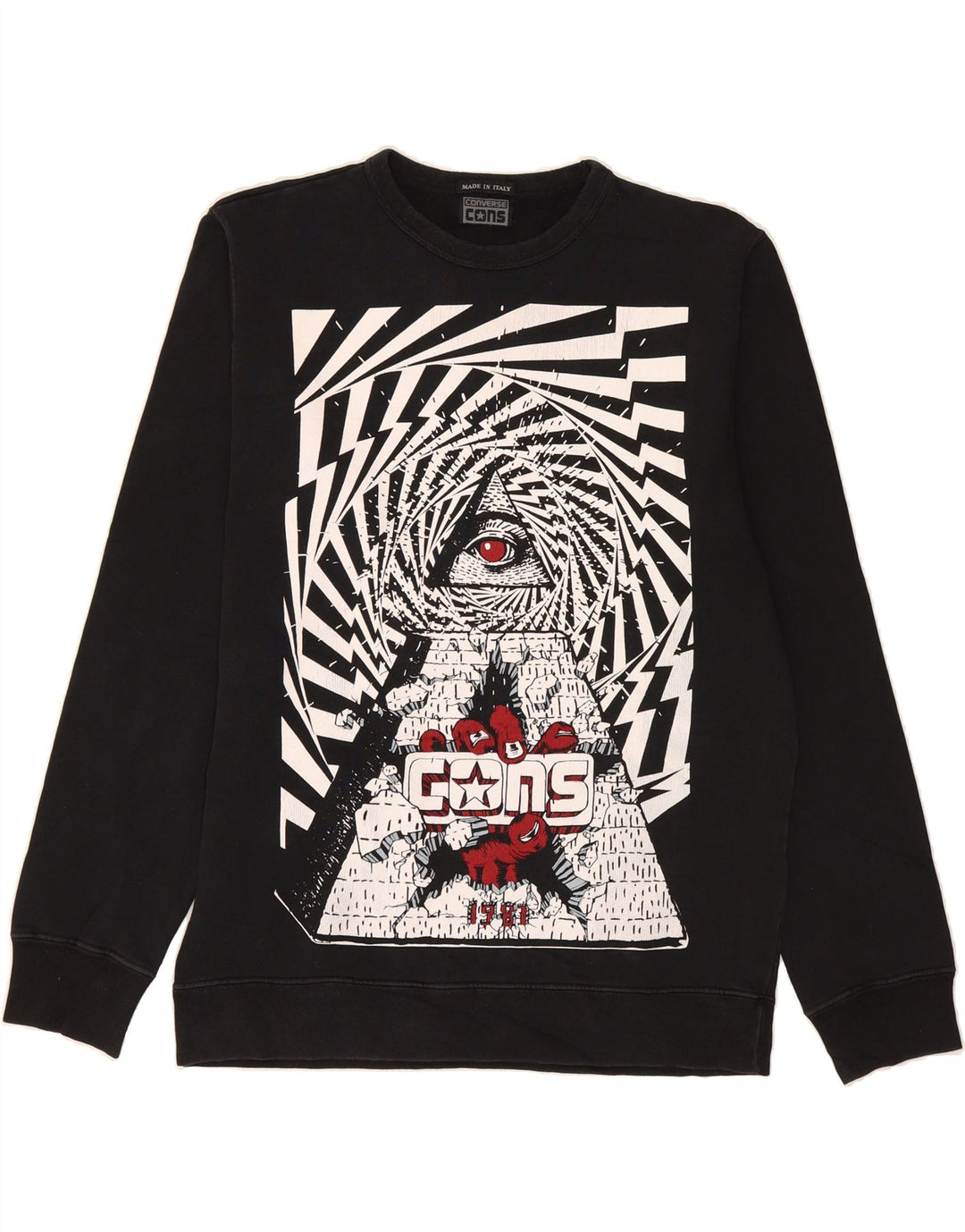 CONVERSE Mens Graphic Sweatshirt Jumper Large Black Cotton Vintage Converse and Second-Hand Converse from Messina Hembry 