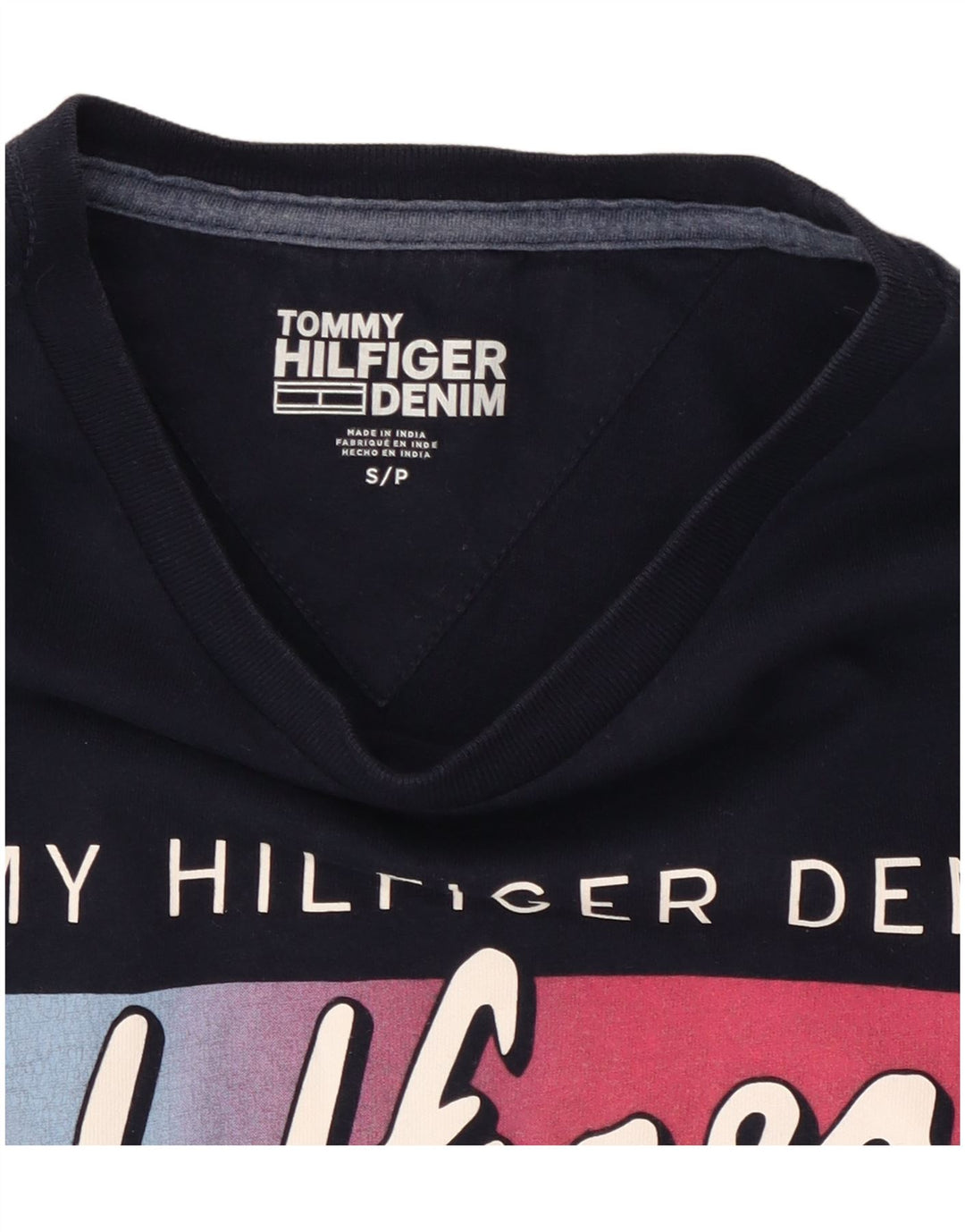 Męski T-shirt z grafiką Tommy Hilfiger, mały, granatowy, bawełniany