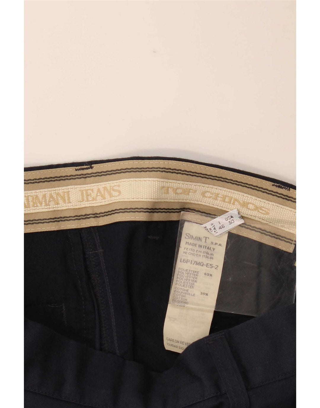 Męskie proste spodnie chino Armani IT 46 Small W30 L30 Granatowy poliester