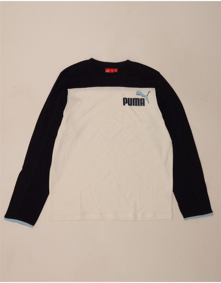 Męska koszulka Puma z grafiką, długim rękawem, XL, biała, bawełniana w bloki kolorów