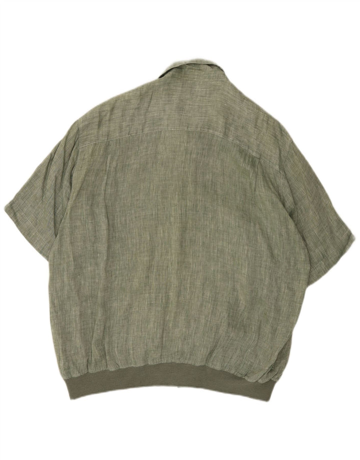 NAZZARENO G. Męska koszula z krótkim rękawem XL, zielona lniana