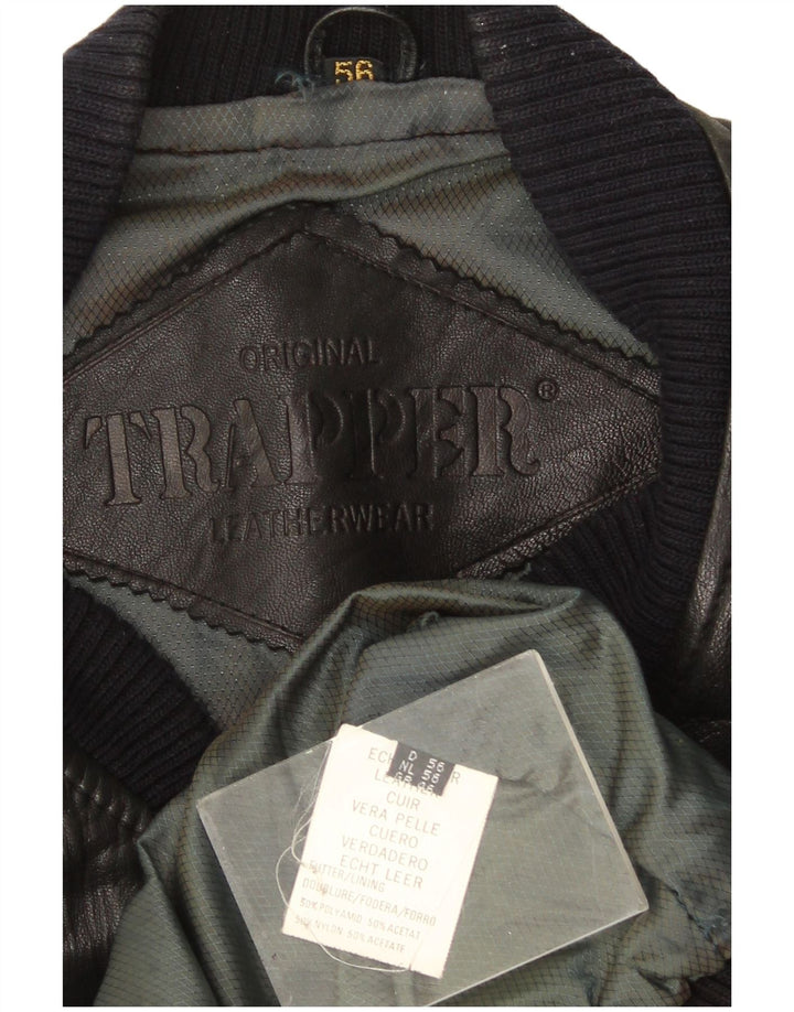 Męska kurtka skórzana Bomber Trapper UK 46 3XL Czarna skóra