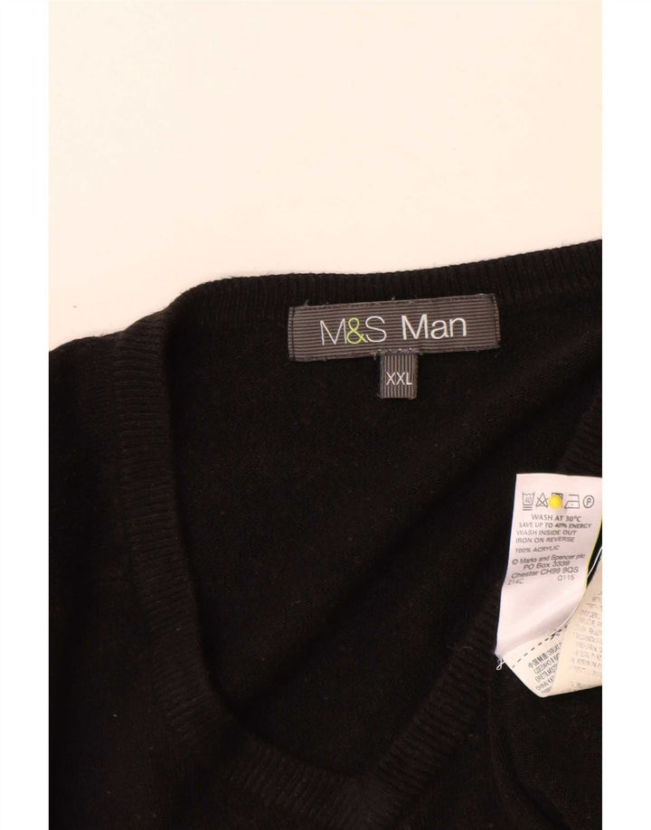 Marks & Spencer Męski sweter z dekoltem w kształcie litery V, 2XL, czarny akryl