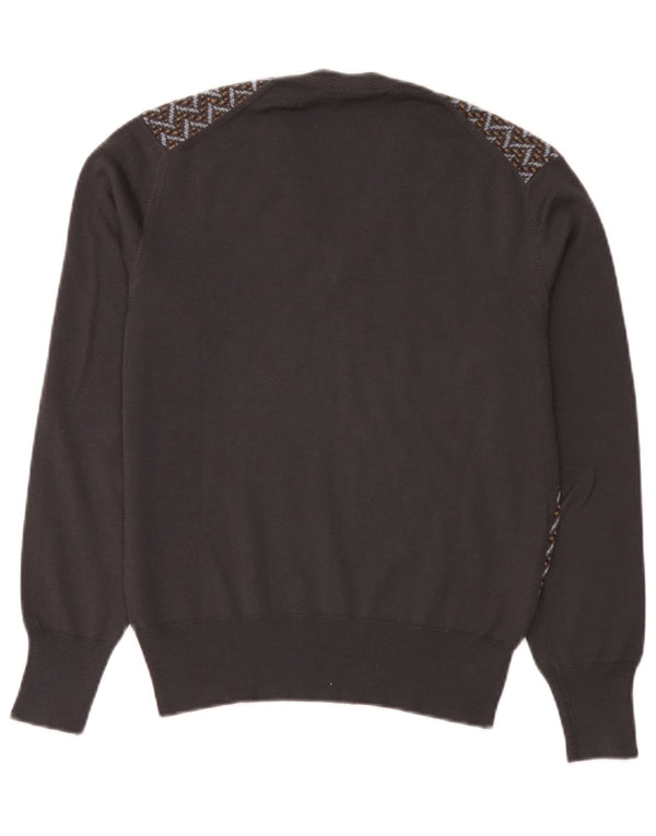 Męski sweter w stylu vintage z dekoltem w szpic IT 50 Średni brązowy geometryczny