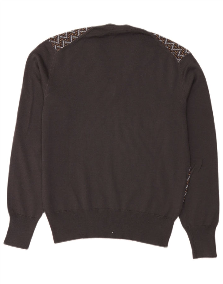 Męski sweter w stylu vintage z dekoltem w szpic IT 50 Średni brązowy geometryczny