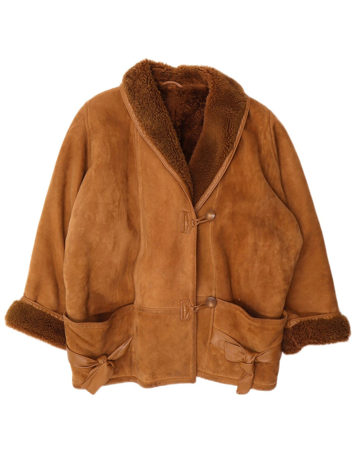 Vintage damska kurtka oversize z rękawem 3/4, EU 46 XL, brązowa
