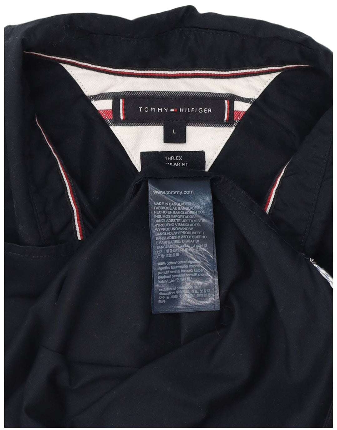TOMMY HILFIGER Mens Flex Regular Fit Shirt Large Navy Blue Cotton