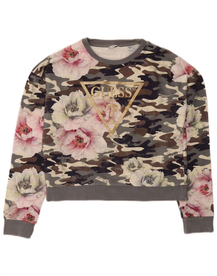Damska bluza GUESS Crop Graphic Jumper UK 16, duży, szary, kamuflaż